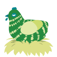 Melon, a viridian and lemon chicken with a bar pattern