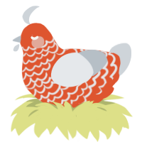 A vermilion and mist chicken with a lace pattern