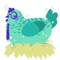 A mint and turquoise chicken with a half-lace pattern