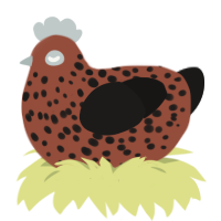 A russet and sable chicken with a speckle pattern