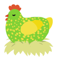 mottled grass, a grass and yellow chicken with a speckle pattern