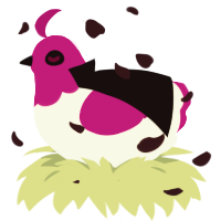A white and fuchsia chicken with a head pattern