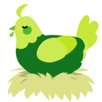 Dew, a leaf and lime chicken with a head pattern