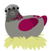 God-ish, a ash and maroon chicken with a neck-speckle pattern