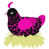 rawr, a black and fuchsia chicken with a speckle pattern