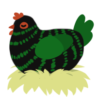 A black and leaf chicken with a bar pattern