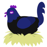 A black and navy chicken with a head pattern