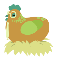 A gold and grass chicken with a neck-speckle pattern