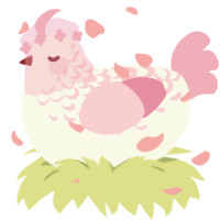 A white and pink chicken with a half-lace pattern
