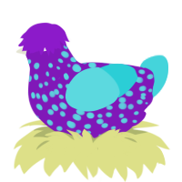 dry paint, a violet and aqua chicken with a speckle pattern