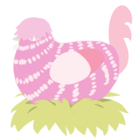 A pink and rose chicken with a bar pattern