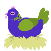 くじ引き, a indigo and chartreuse chicken with a neck-speckle pattern