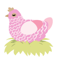 Galinda, a pink and rose chicken with a lace pattern