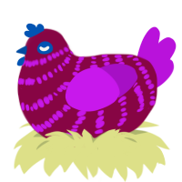 A maroon and amethyst chicken with a bar pattern