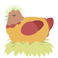 A honey and red chicken with a head pattern
