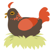 A bark and vermilion chicken with a neck-speckle pattern