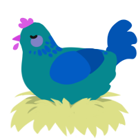 A teal and ultramarine chicken with a neck-speckle pattern