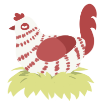 A white and red chicken with a bar pattern