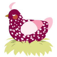 Passionfruit, a maroon and rose chicken with a speckle pattern