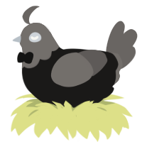 A sable and grey chicken with a head pattern