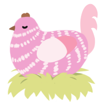 A pink and rose chicken with a bar pattern
