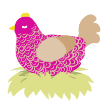 A fuchsia and beige chicken with a double-lace pattern
