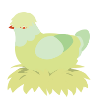 A lemon and gluppy chicken with a head pattern