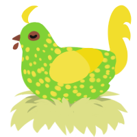A grass and yellow chicken with a speckle pattern