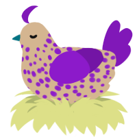 Spotted One, a beige and violet chicken with a speckle pattern