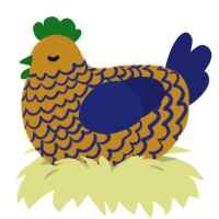 Spotted Lemon, a ochre and navy chicken with a lace pattern