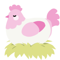 Creampuff, a white and pink chicken with a head pattern