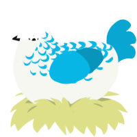 A white and cerulean chicken with a half-lace pattern