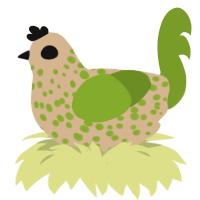 Lin mancock mirnada, a beige and chartreuse chicken with a speckle pattern