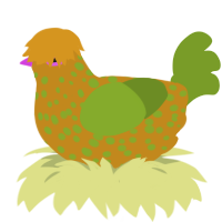 A ochre and chartreuse chicken with a speckle pattern