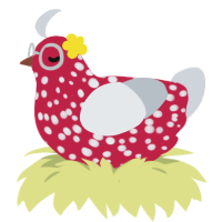 Amanita, a crimson and mist chicken with a speckle pattern