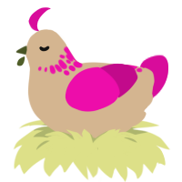 A beige and fuchsia chicken with a neck-speckle pattern