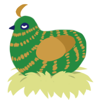 alburt, a viridian and gold chicken with a bar pattern