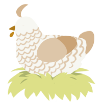 A white and beige chicken with a lace pattern