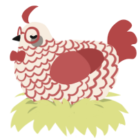 William, a cream and red chicken with a lace pattern