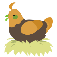 A bark and orange chicken with a head pattern