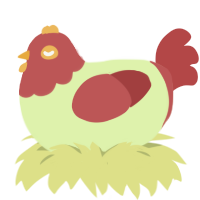 A apple and red chicken with a head pattern
