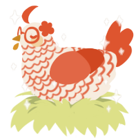 A cream and vermilion chicken with a lace pattern