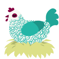 Frizzante, a white and turquoise chicken with a double-lace pattern
