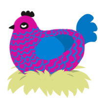 A fuchsia and sapphire chicken with a lace pattern