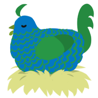 A sapphire and viridian chicken with a lace pattern