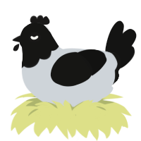 Chick N Stu, a mist and black chicken with a head pattern