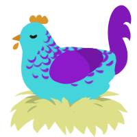 A aqua and violet chicken with a half-lace pattern