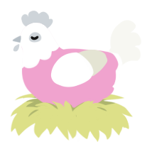 A pink and white chicken with a head pattern