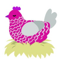 A fuchsia and silver chicken with a lace pattern