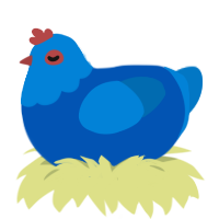 Olue Jr, a ultramarine and sapphire chicken with a head pattern